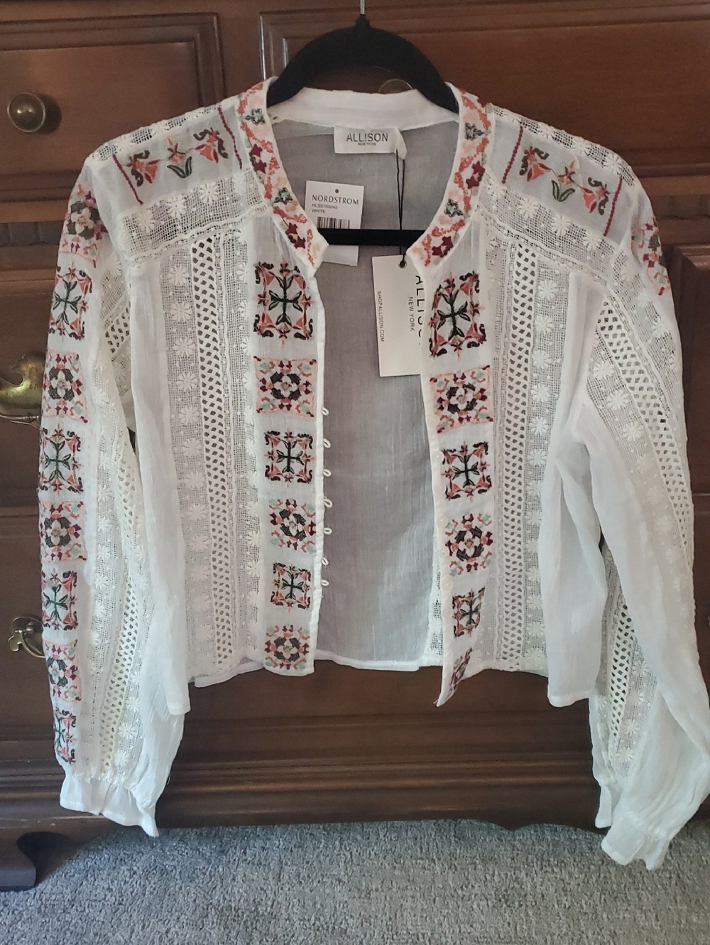 Allison New York Crop White Embroidered Lace Blouse
